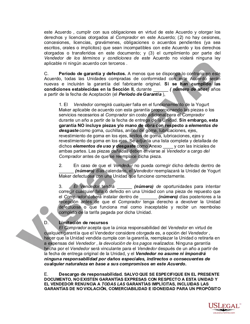 Preview Acuerdo de Venta de Yogurt Maker con Garantías Express