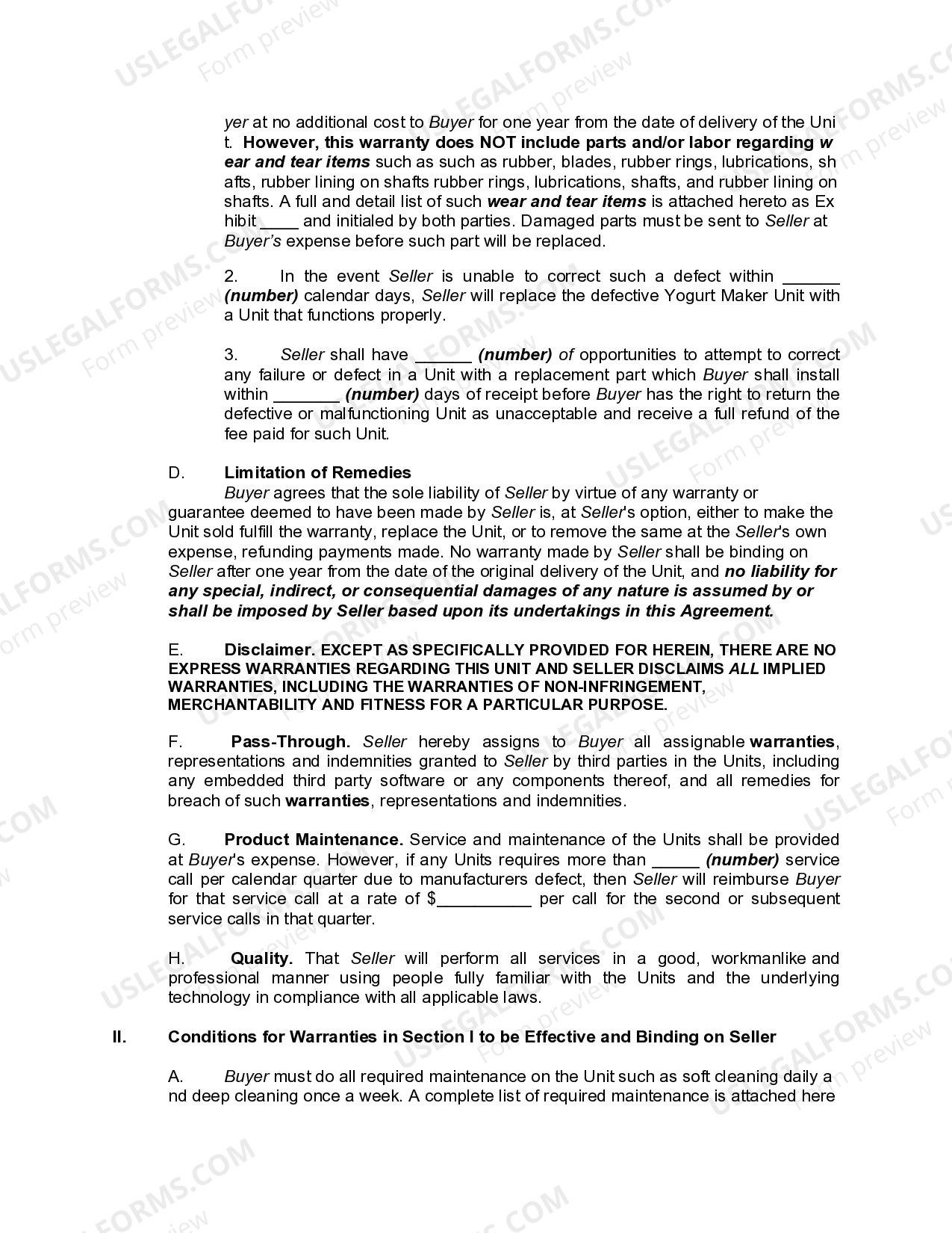 Utah Agreement for Sale of Yogurt Maker with Express Warranties Warranties US Legal Forms