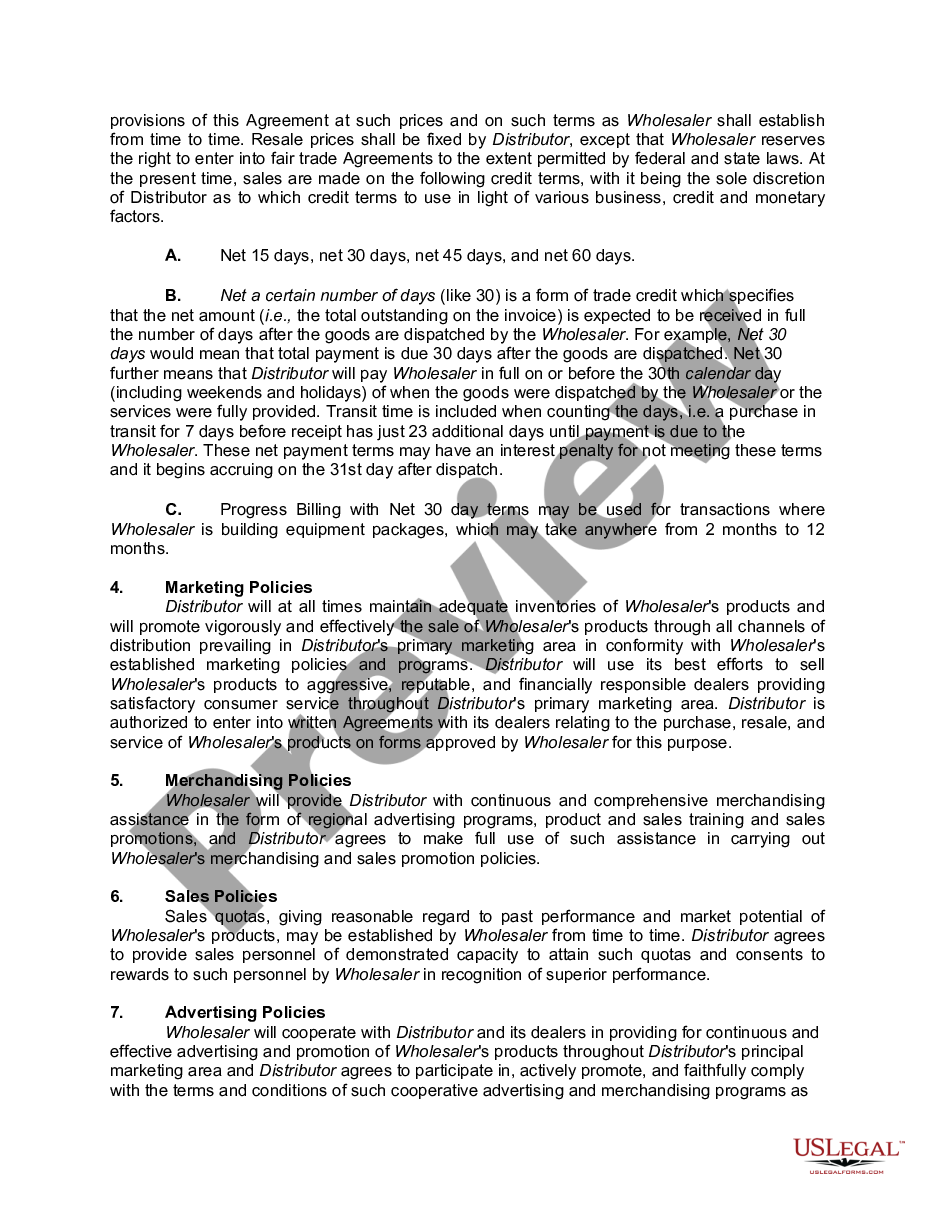 page 1 Distributorship Agreement with Wholesaler preview