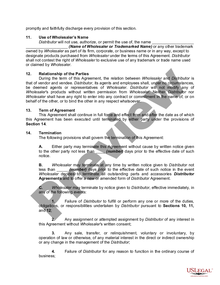 page 3 Distributorship Agreement with Wholesaler preview