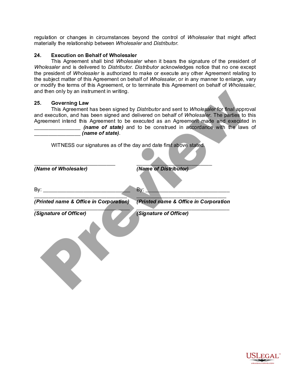 Distributorship Agreement with Wholesaler - Wholesaling Contract | US ...