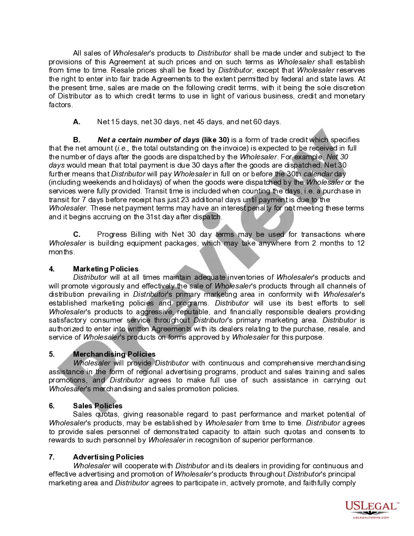Preview Distributorship Agreement with Wholesaler