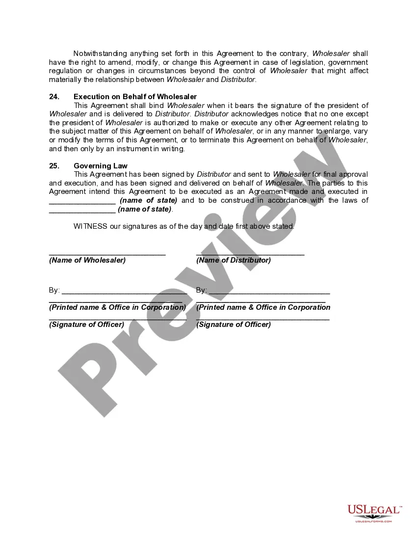 Preview Distributorship Agreement with Wholesaler