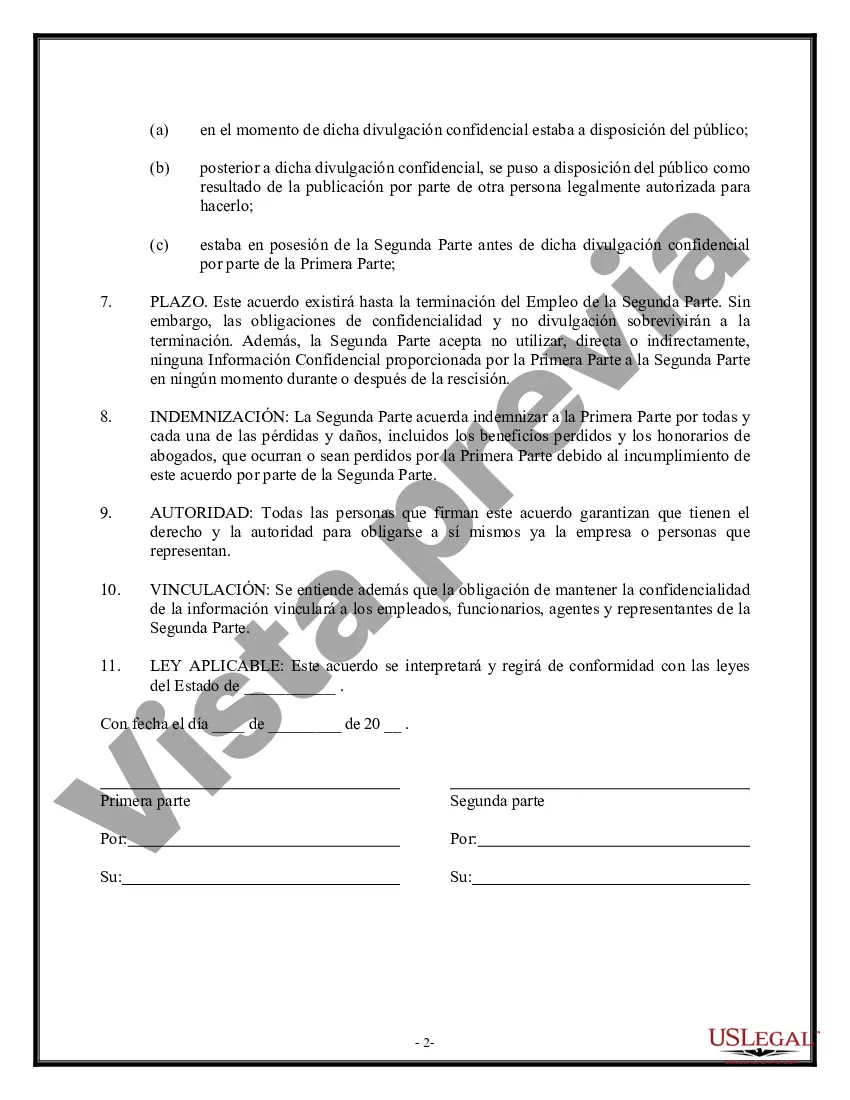 Get Acuerdo de Secreto, No Divulgación y Confidencialidad por parte del Empleado o Consultor al Propietario Preview Acuerdo de Secreto, No Divulgación y Confidencialidad por parte del Empleado o Consultor al Propietario