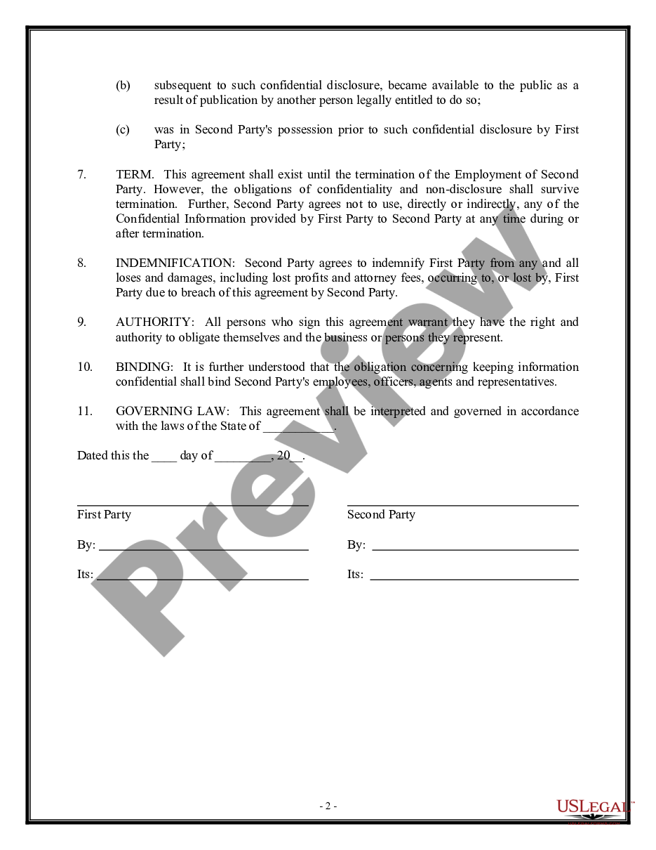 page 1 Secrecy, Nondisclosure and Confidentiality Agreement by Employee or Consultant to Owner preview