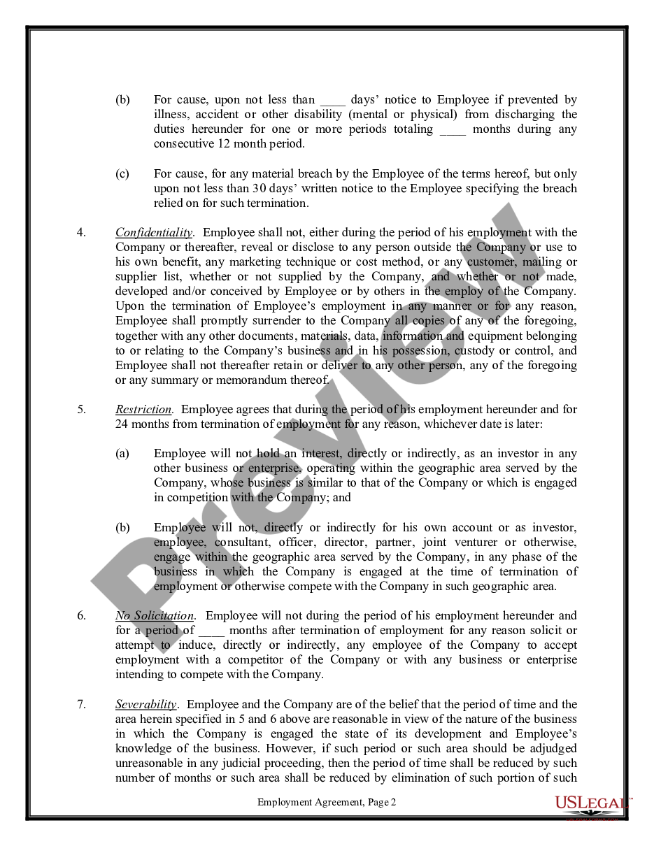 page 1 Employment Agreement between a company and an employee preview
