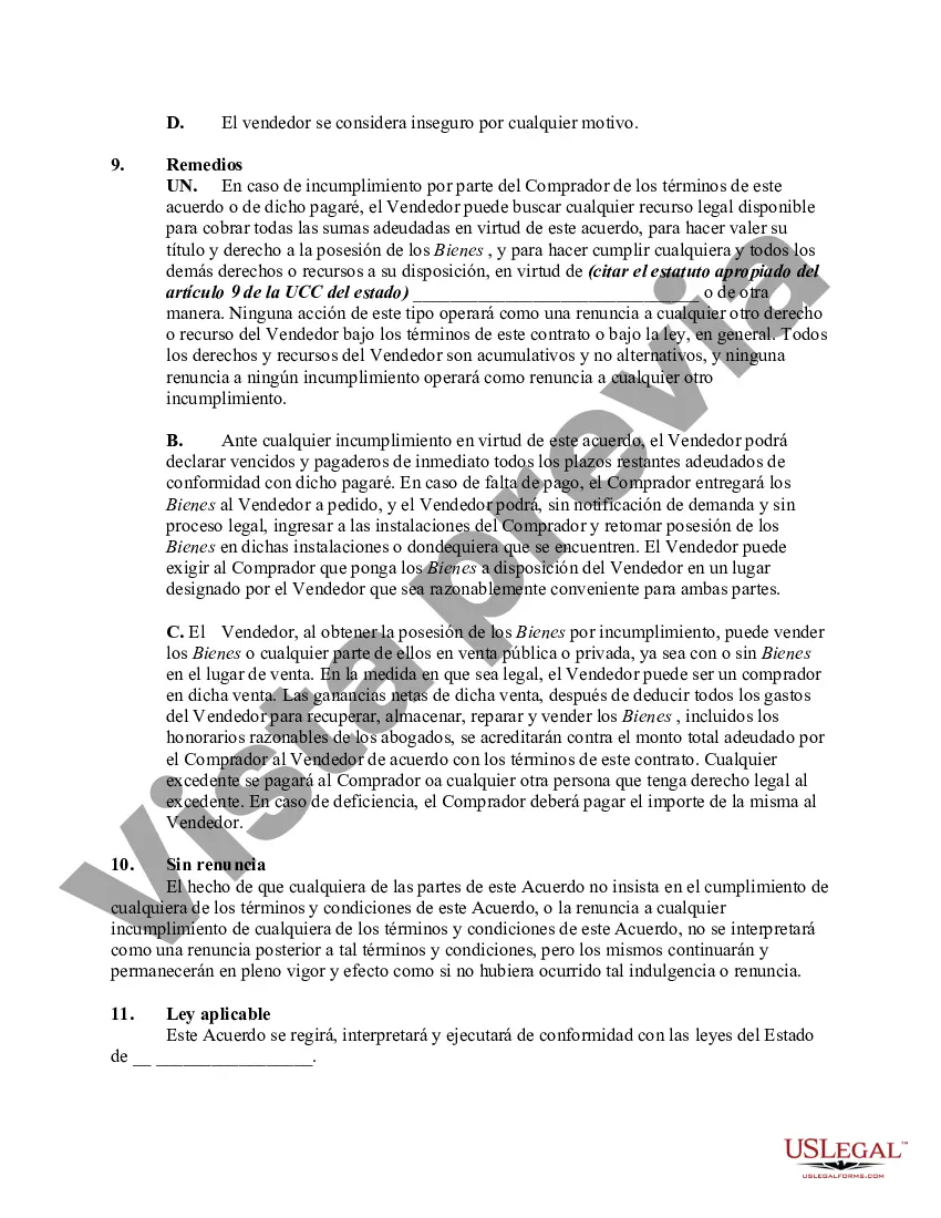 Preview Venta a plazos no cubierta por la Ley Federal de Protección de Crédito al Consumidor con Acuerdo de Garantía