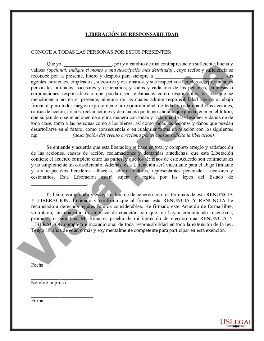 Preview Formulario de liberación de responsabilidad por accidente automovilístico