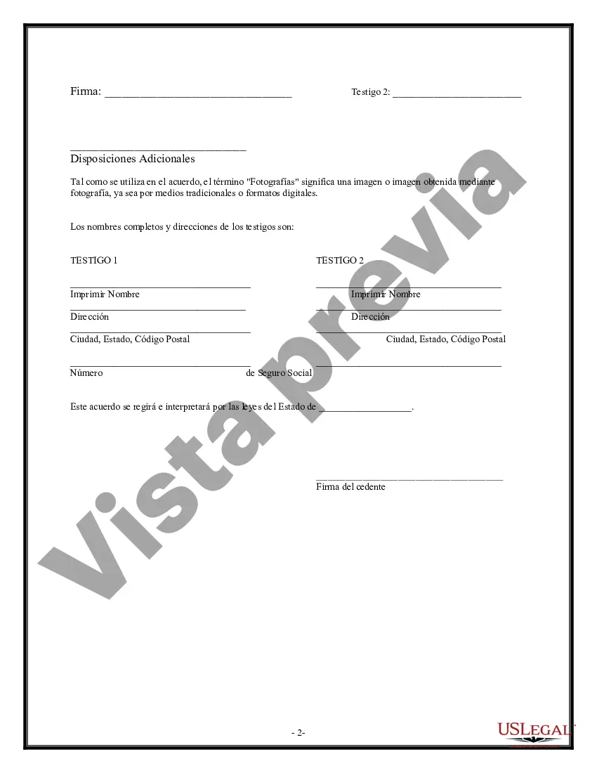 Preview Cesión de derechos, consentimiento para la publicación y liberación - Uso de fotografías o fotografías