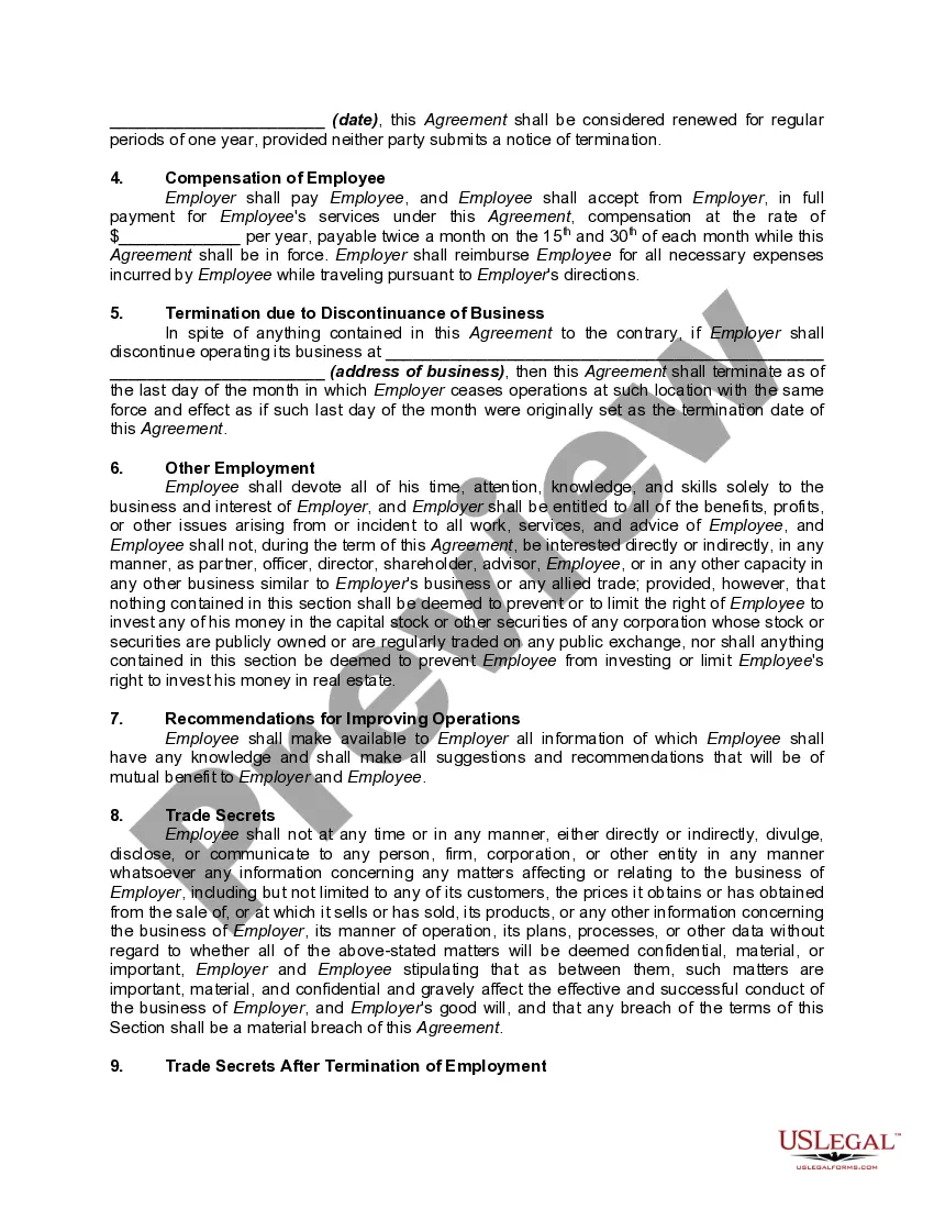 Get General Form of Employment Agreement with Trade Secrets Protection Preview General Form of Employment Agreement with Trade Secrets Protection