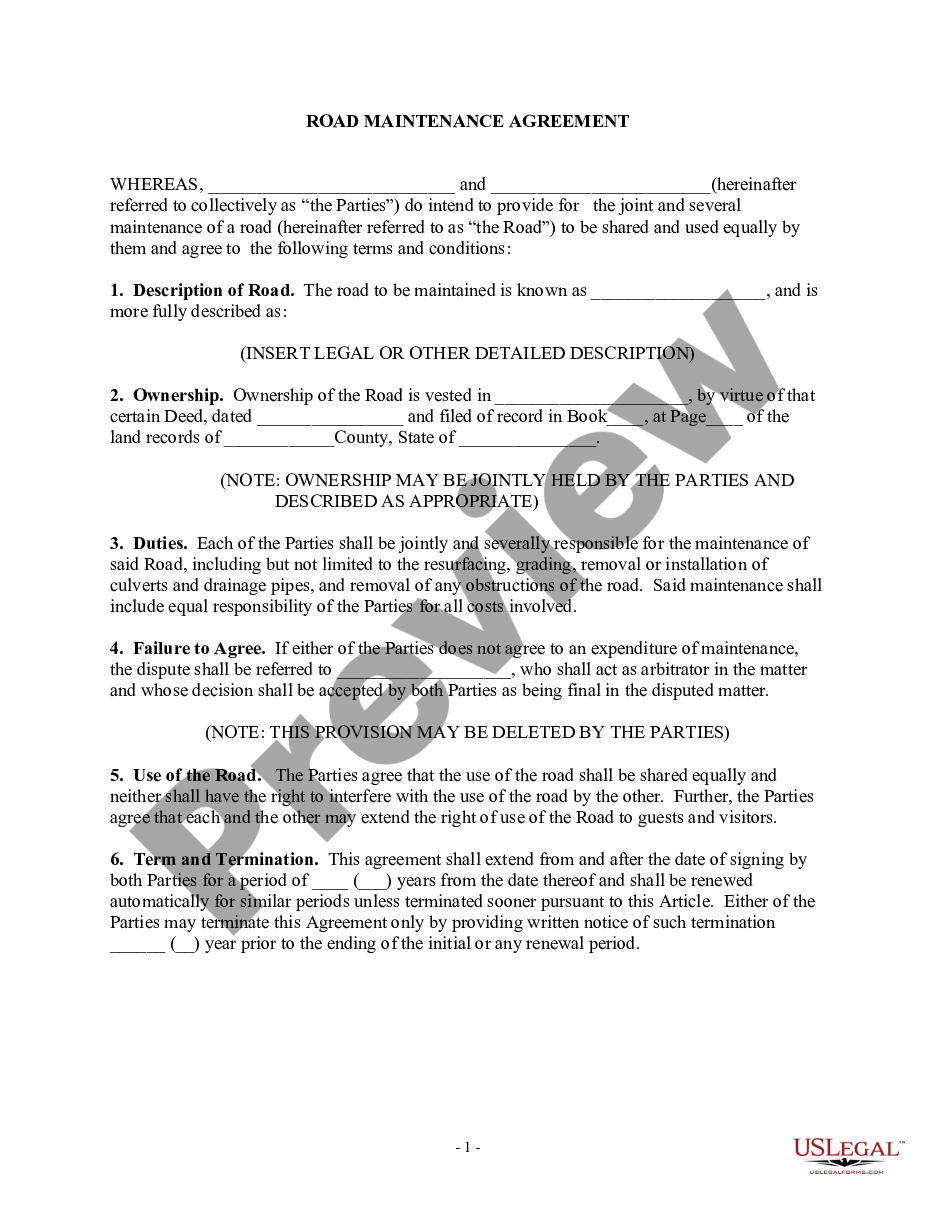 page 0 Road Maintenance Agreement preview