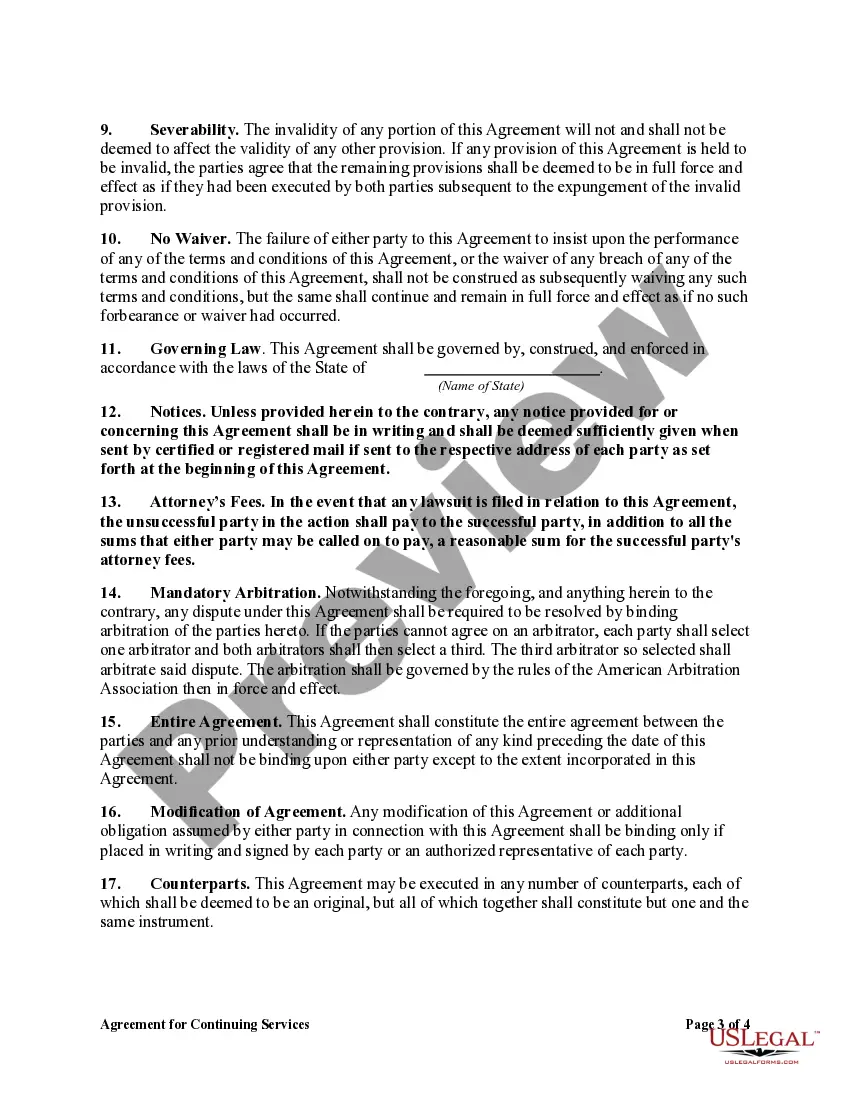 Get Agreement for Continuing Services of Retiring Executive Employee as a Consultant Preview Agreement for Continuing Services of Retiring Executive Employee as a Consultant