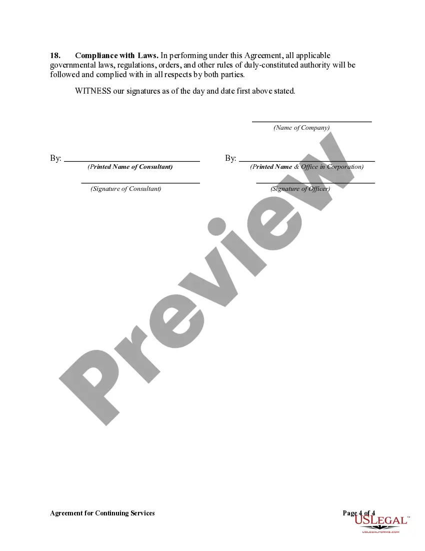 Get Agreement for Continuing Services of Retiring Executive Employee as a Consultant Preview Agreement for Continuing Services of Retiring Executive Employee as a Consultant