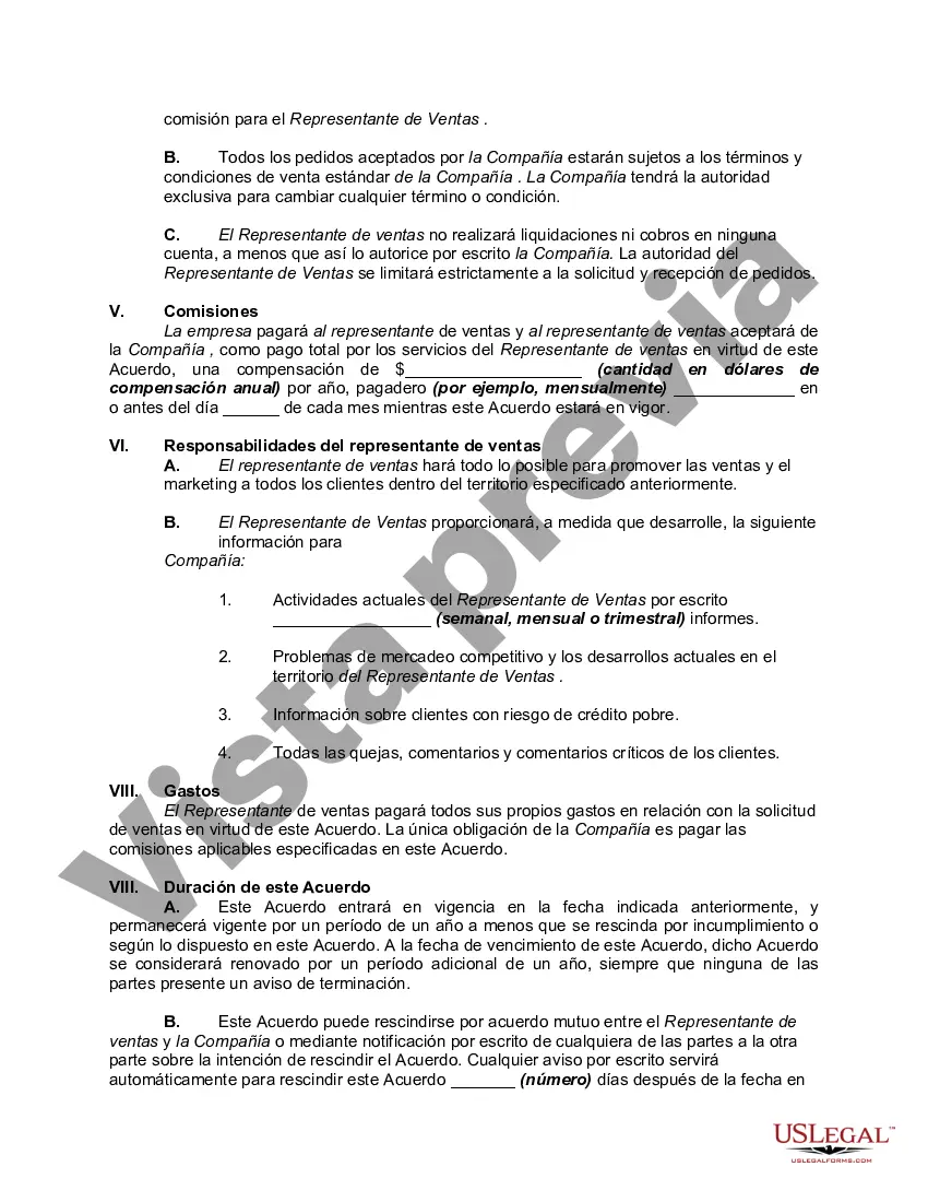 Preview Acuerdo de contratista independiente que trabaja por cuenta propia con un representante de ventas