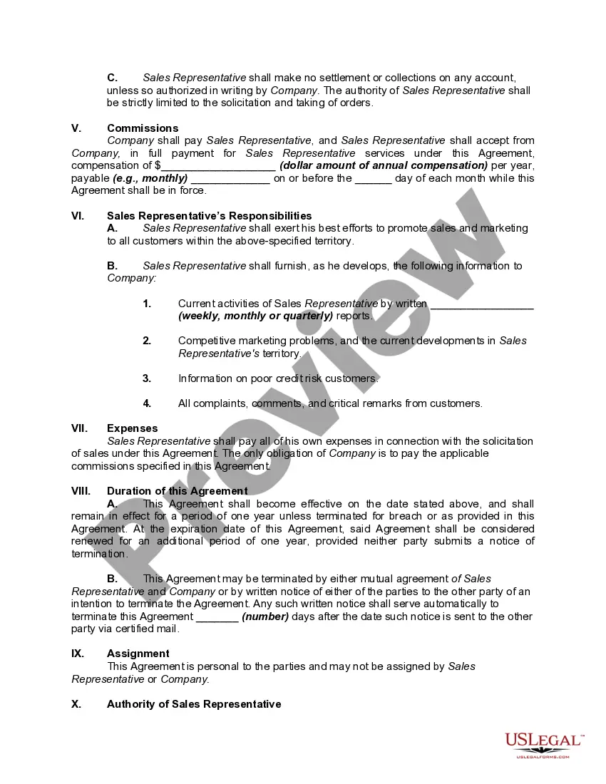 Preview Self-Employed Independent Contractor Agreement with Sales Representative