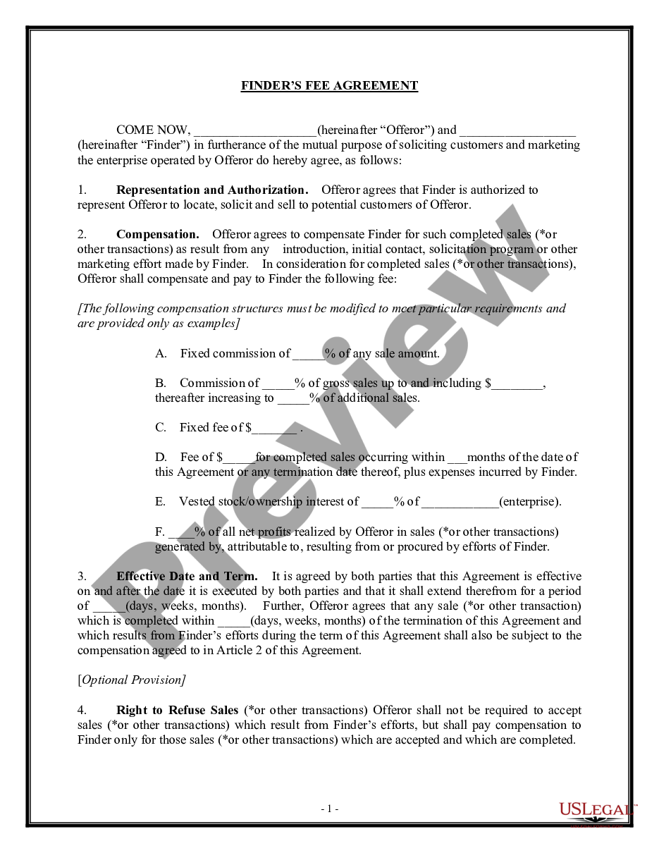 page 0 Finders Fee Agreement preview