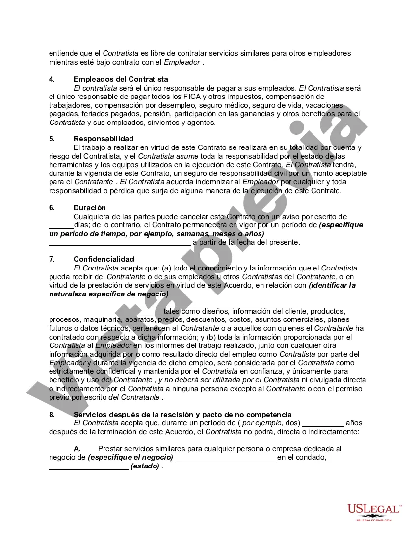 Preview Contrato con Trabajador Autónomo Independiente con Acuerdo de Confidencialidad y Pacto de No Competencia