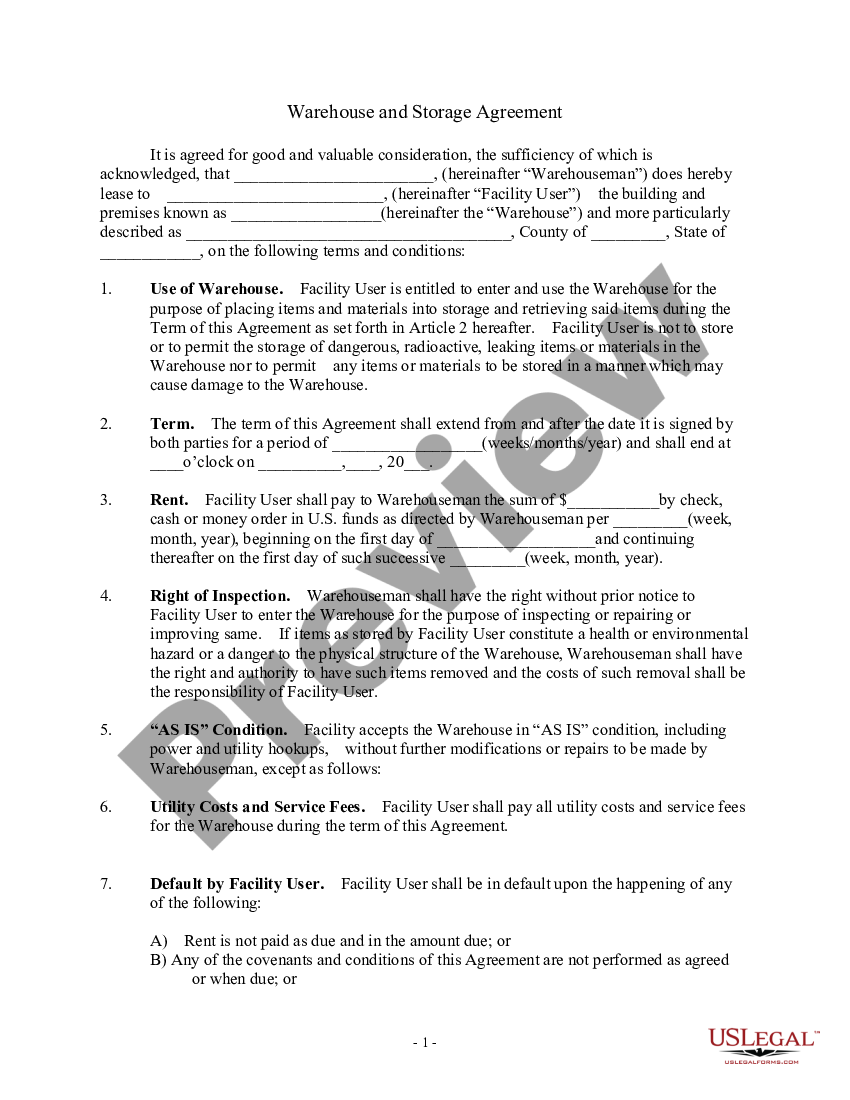 Warehouse Agreement Template Word