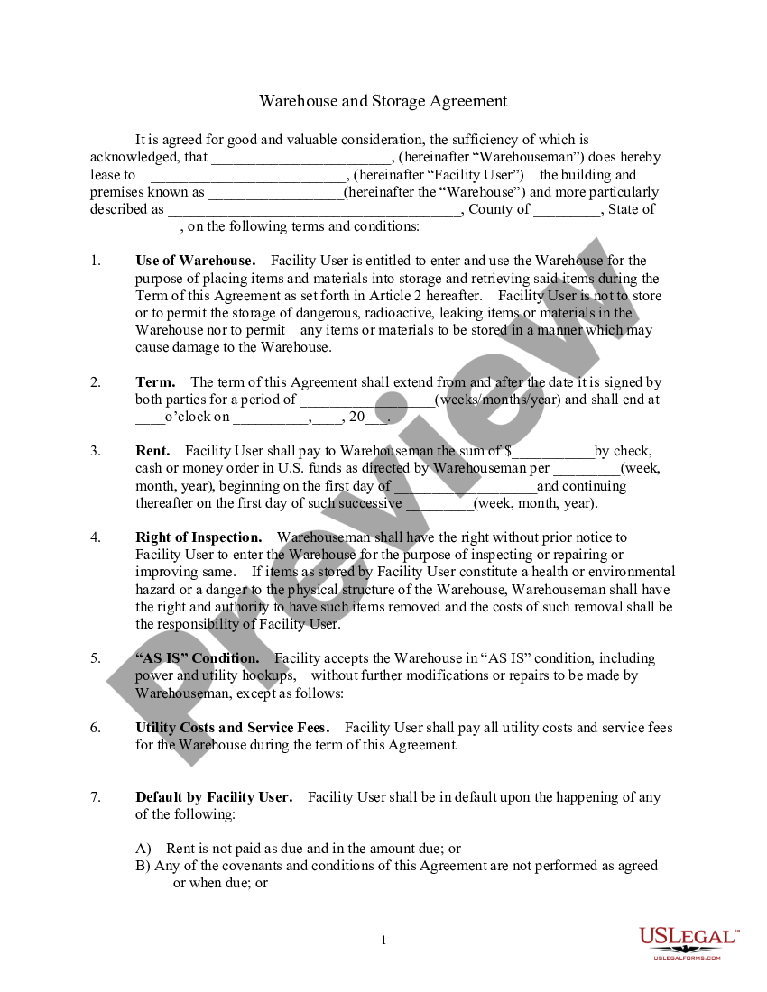 Tennessee Warehouse And Storage Agreement Warehouse Agreement 