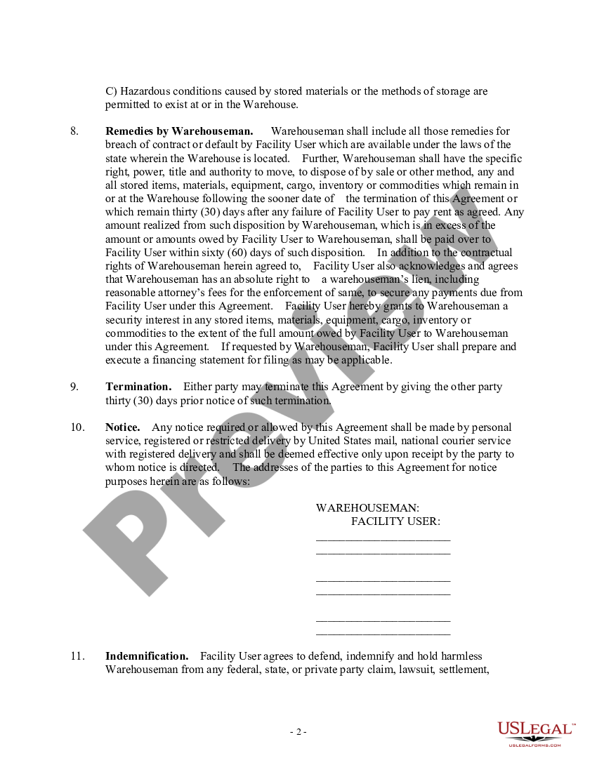 Warehouse and Storage Agreement Warehouse Agreement Template Word