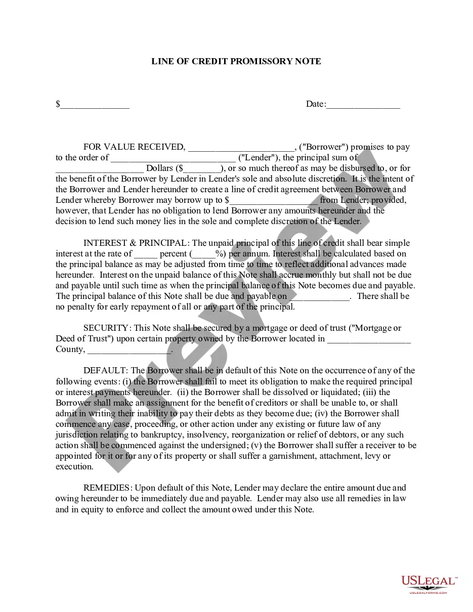 Line Of Credit Promissory Note Template For Personal Loan Agreement