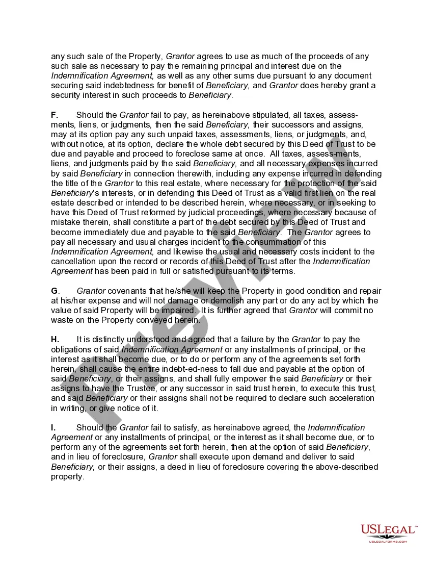 Get Deed of Trust Securing Obligations Pursuant to Indemnification Agreement Preview Deed of Trust Securing Obligations Pursuant to Indemnification Agreement