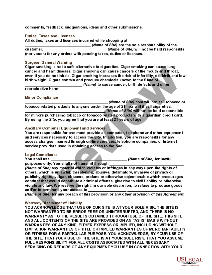 Get Terms of Use Form for an Online Cigar Store Preview Terms of Use Form for an Online Cigar Store