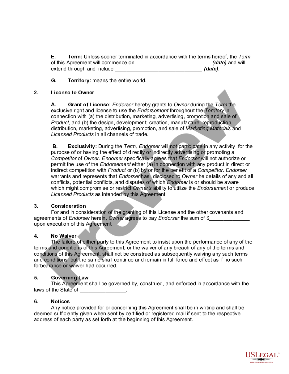 page 1 Agreement to Endorse Product preview