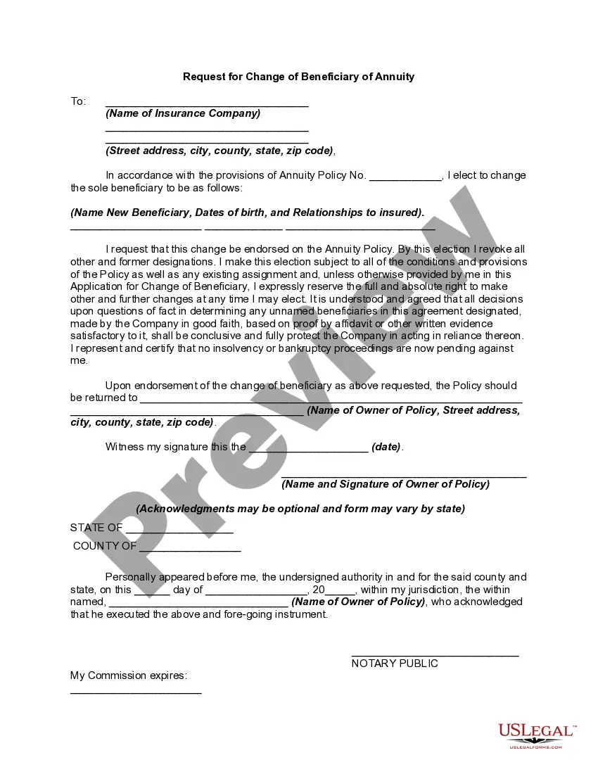 Get Request for Change of Beneficiary of Annuity Preview Request for Change of Beneficiary of Annuity