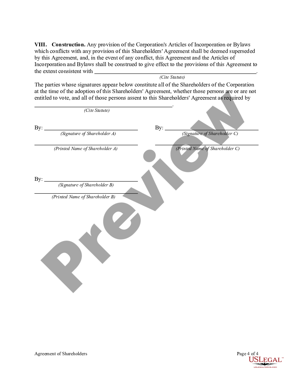 page 3 Agreement of Shareholders of a Close Corporation with Management by Shareholders preview