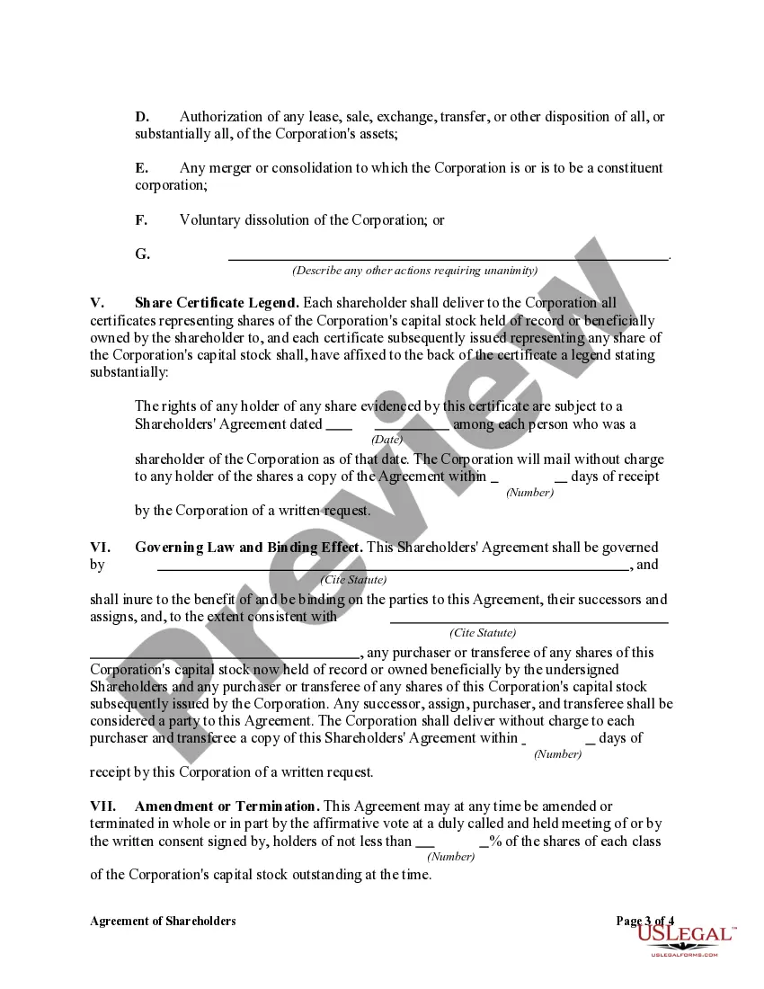 Get Agreement of Shareholders of a Close Corporation with Management by Shareholders Preview Agreement of Shareholders of a Close Corporation with Management by Shareholders
