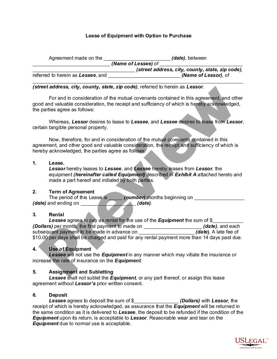 page 0 Lease Purchase Agreement for Equipment preview