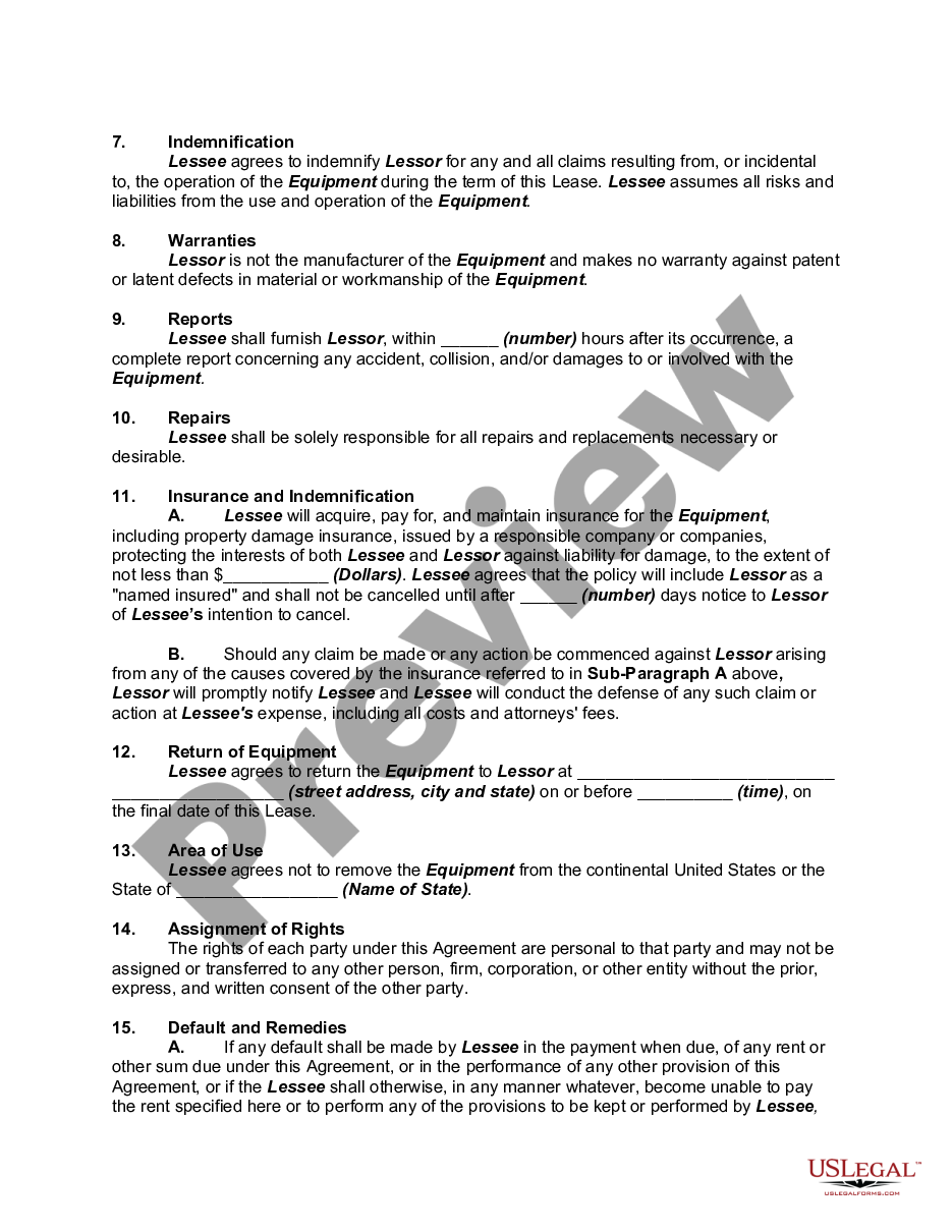 page 1 Lease Purchase Agreement for Equipment preview