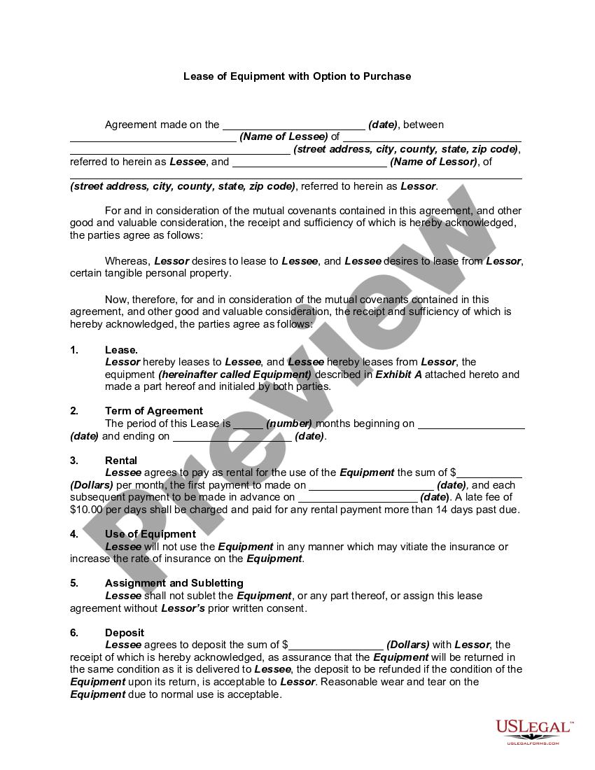 equipment purchase agreement template