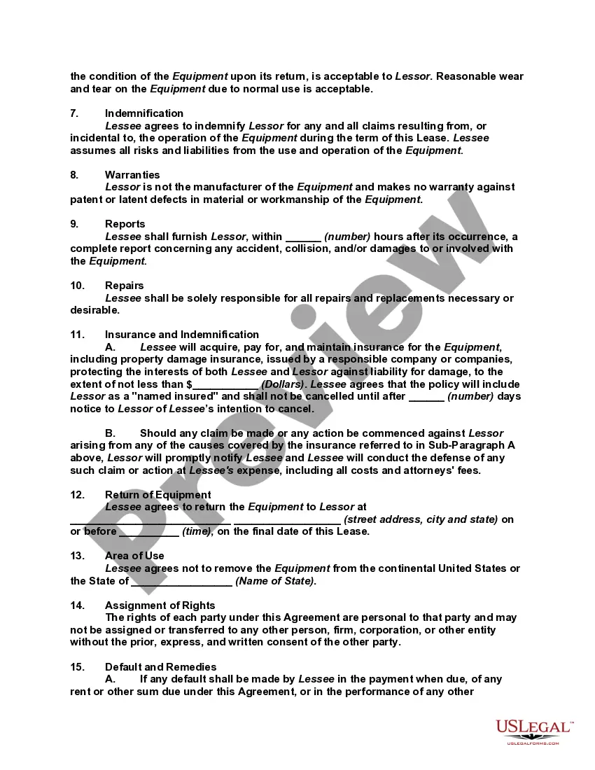 Get Lease or Rental Agreement of Equipment with Option to Purchase and Own - Lease or Rent to Own Preview Lease or Rental Agreement of Equipment with Option to Purchase and Own - Lease or Rent to Own