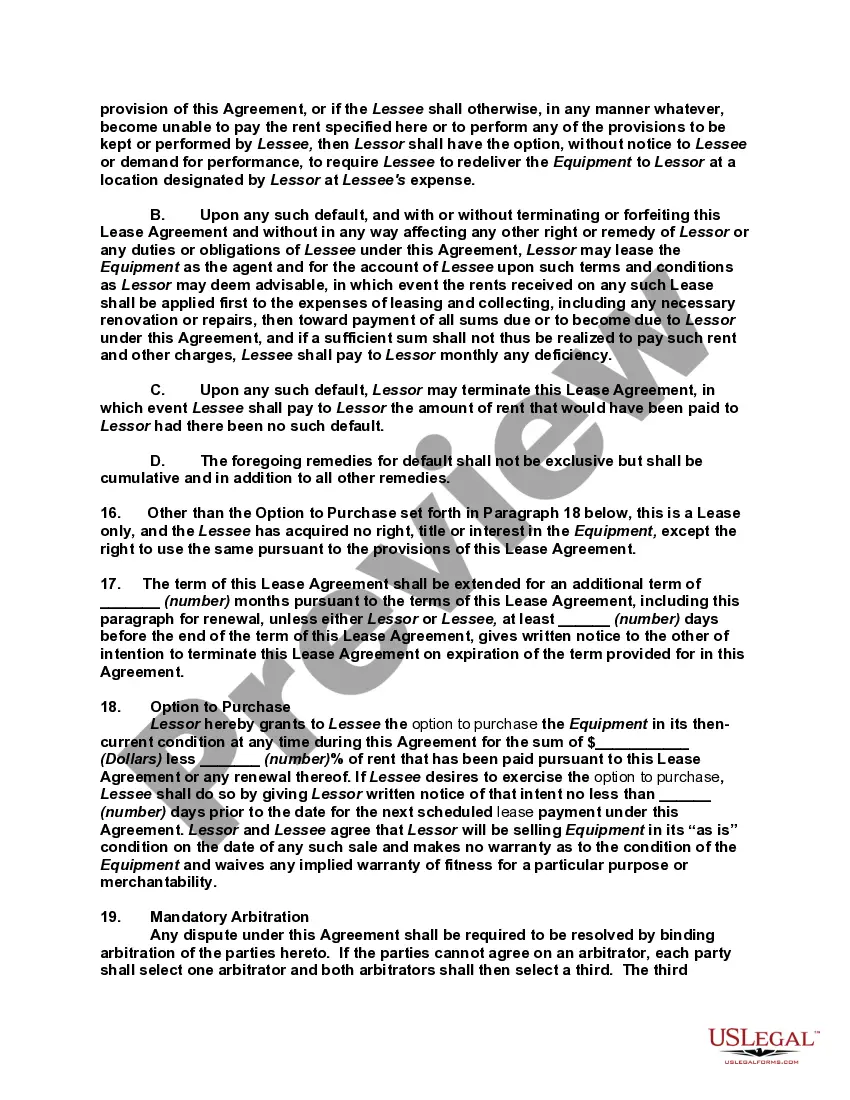 Get Lease or Rental Agreement of Equipment with Option to Purchase and Own - Lease or Rent to Own Preview Lease or Rental Agreement of Equipment with Option to Purchase and Own - Lease or Rent to Own