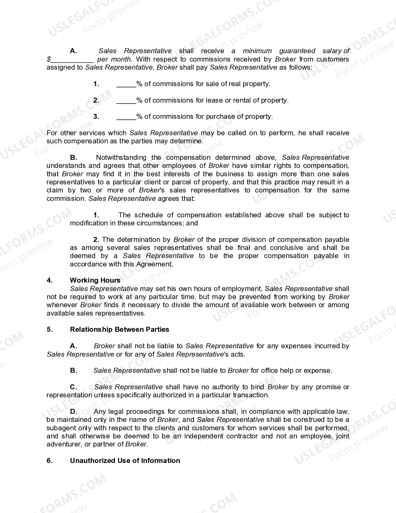 Rhode Island Real Estate Sales Representative Agreement with Broker