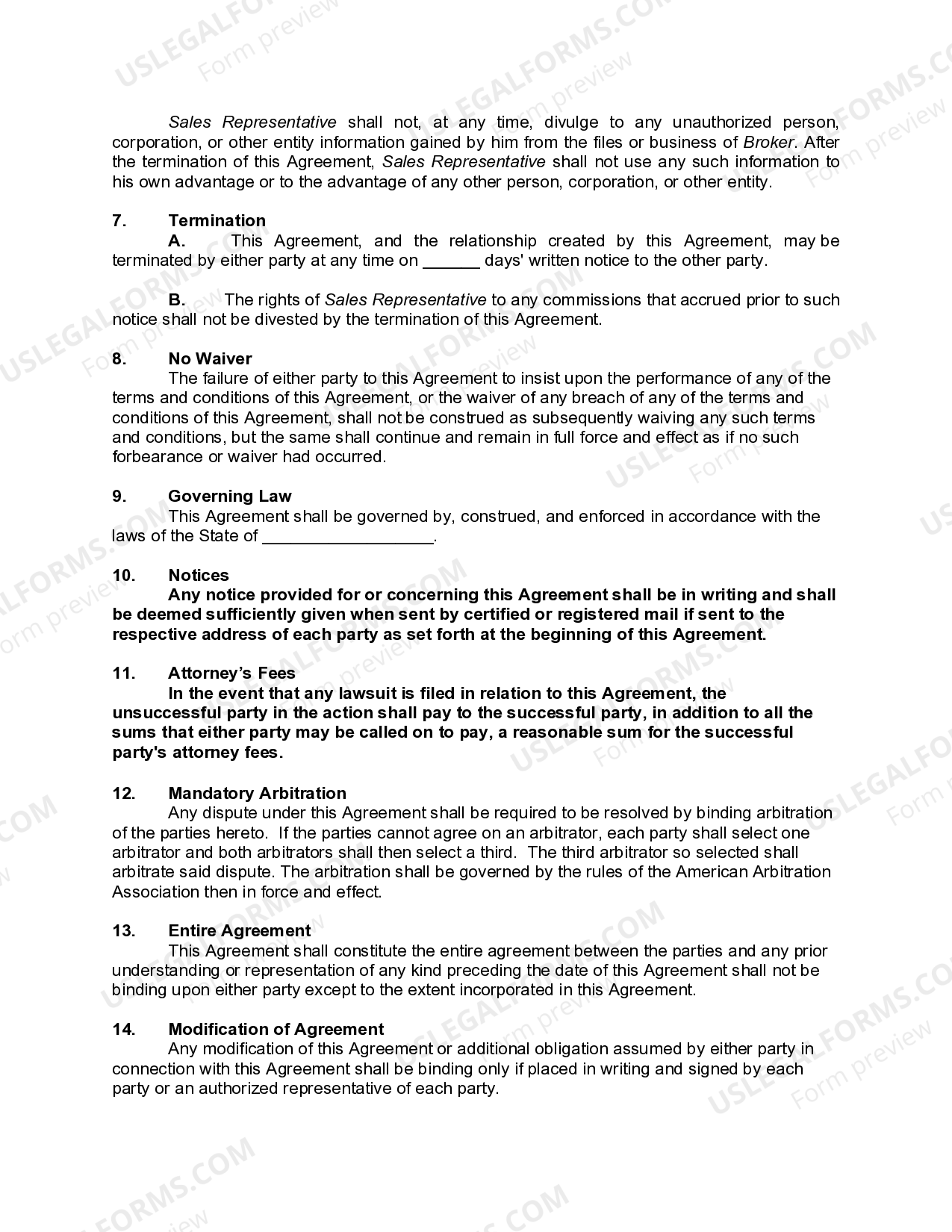 Rhode Island Real Estate Sales Representative Agreement with Broker