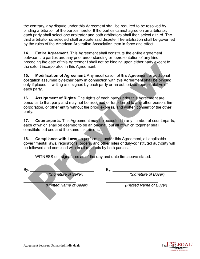 Agreement Between Unmarried Individuals To Purchase And Hold Residence As Joint Tenants With 6571