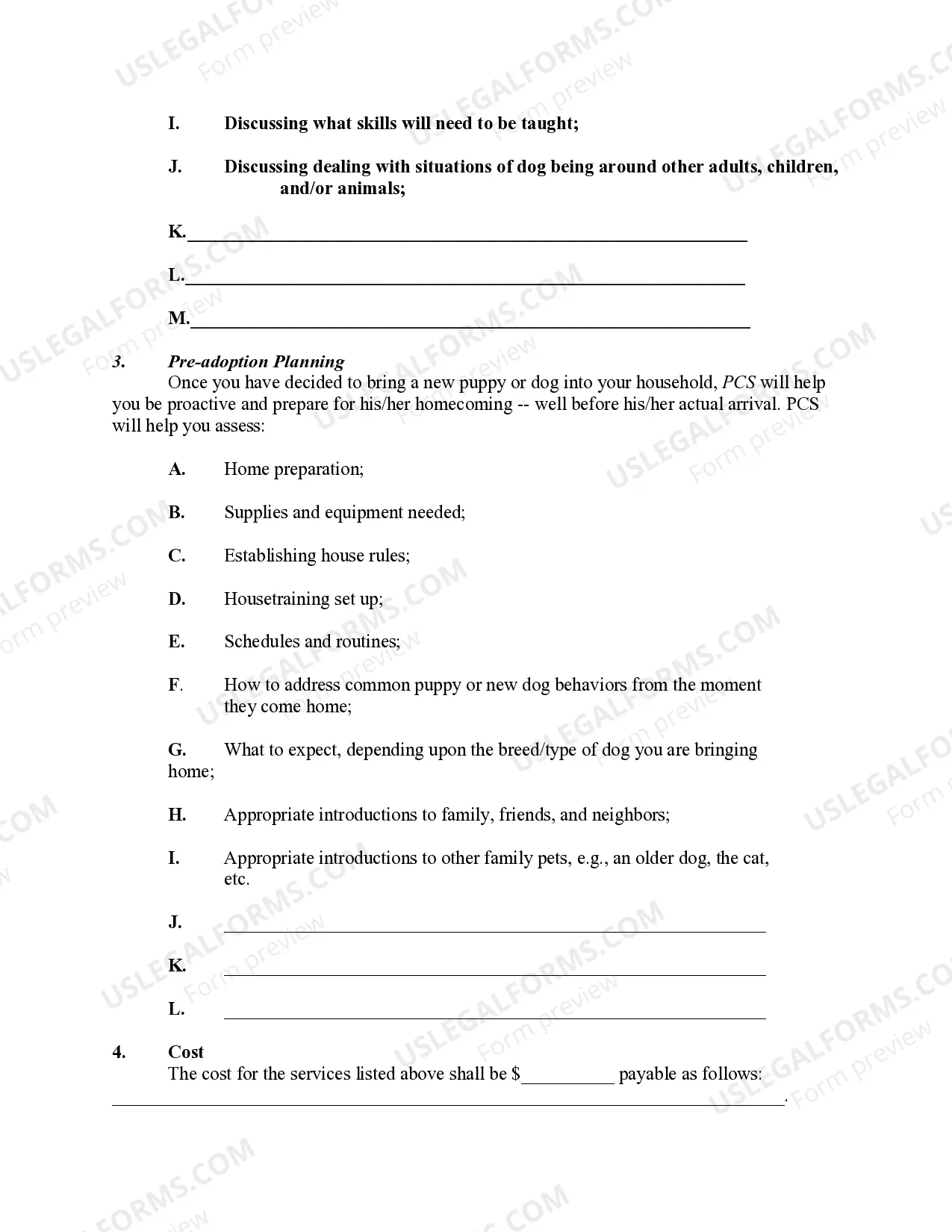 Preview Pet Counseling Agreement and Contract to Train Dog on Client's Premises