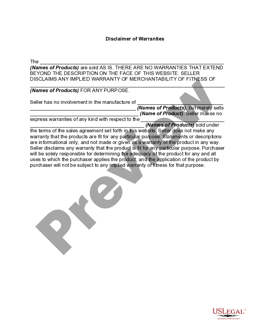 California Disclaimer on site of Express and Implied Warranties