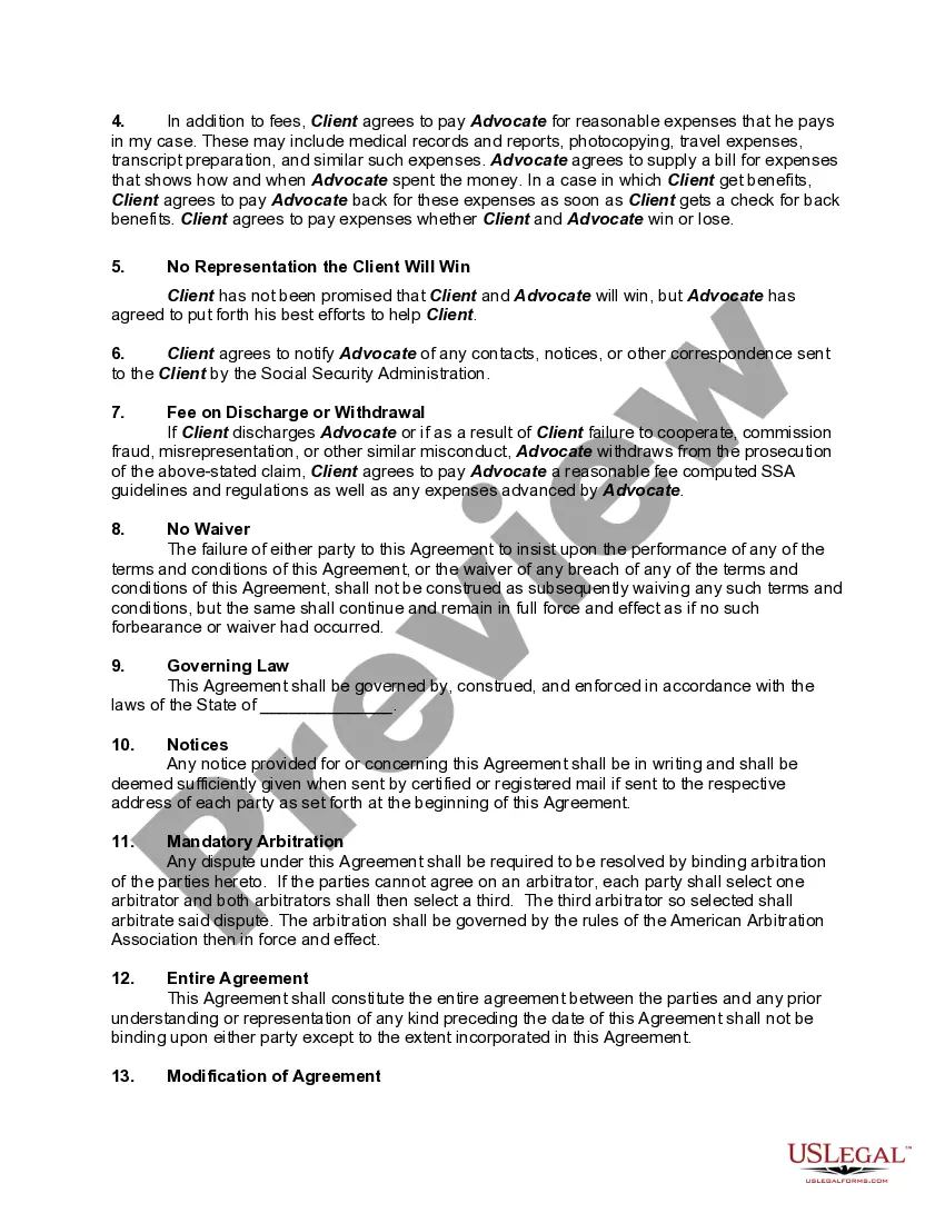 Preview Agreement between Certified Disability Advocate and Client