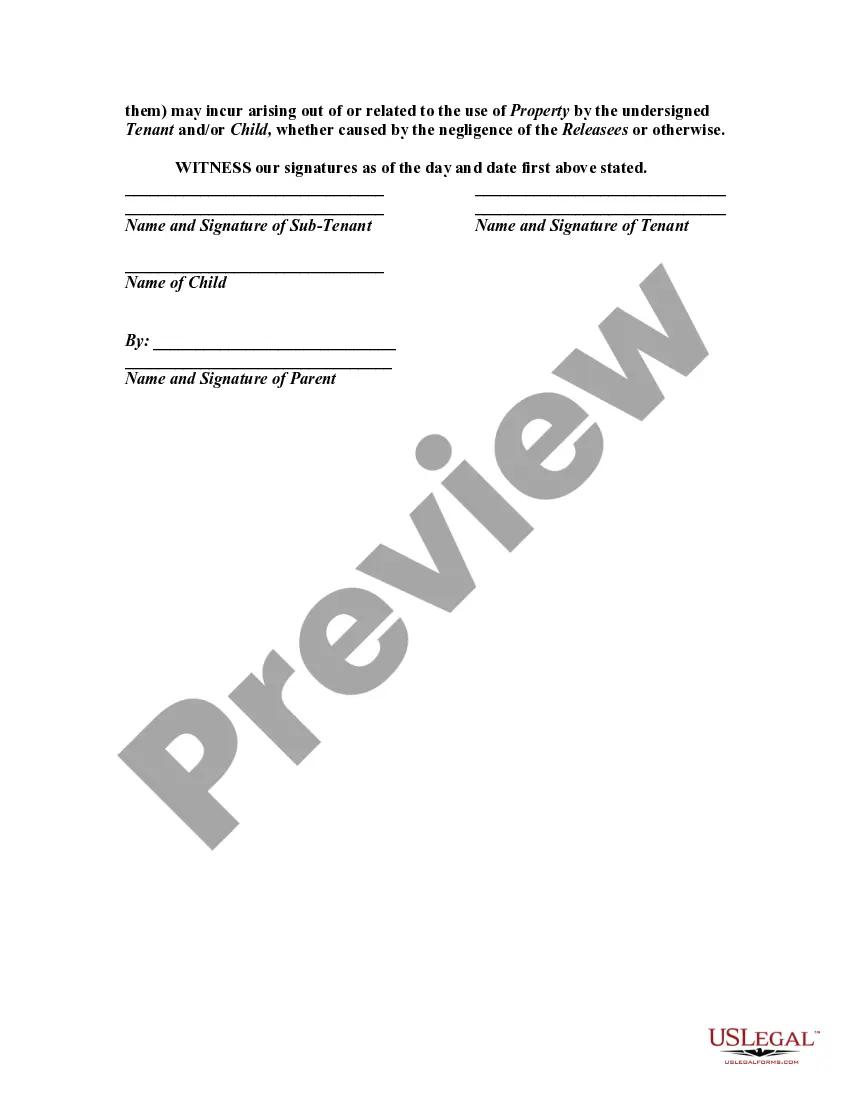 Get Agreement of Sub-Tenant and Waiver of Liability in Favor of Tenant Preview Agreement of Sub-Tenant and Waiver of Liability in Favor of Tenant