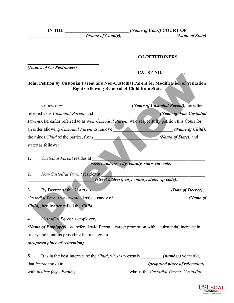 Joint Petition By Custodial Parent and Non Custodial Parent US