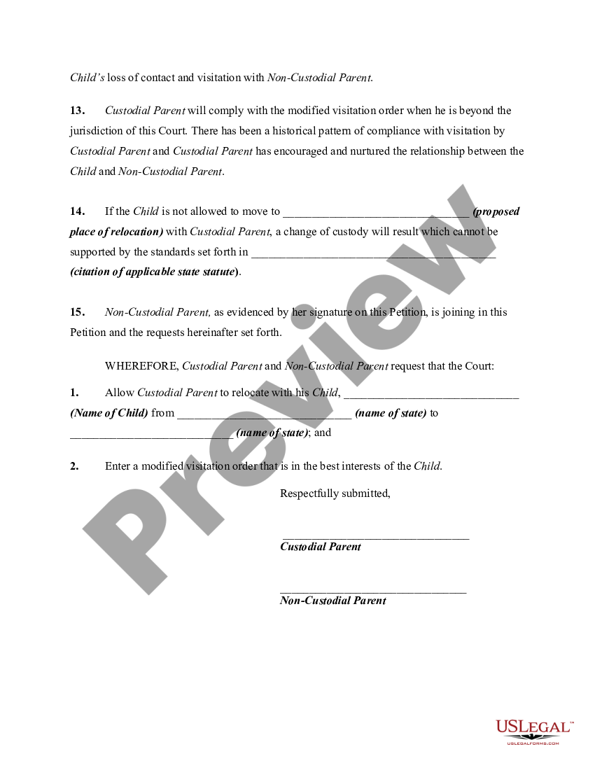 Joint Petition By Custodial Parent and Non Custodial Parent US