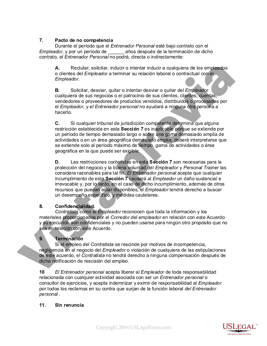 Preview Contrato con Entrenador Personal o Formación como Autónomo Independiente - Pacto de no Competitividad y Confidencialidad