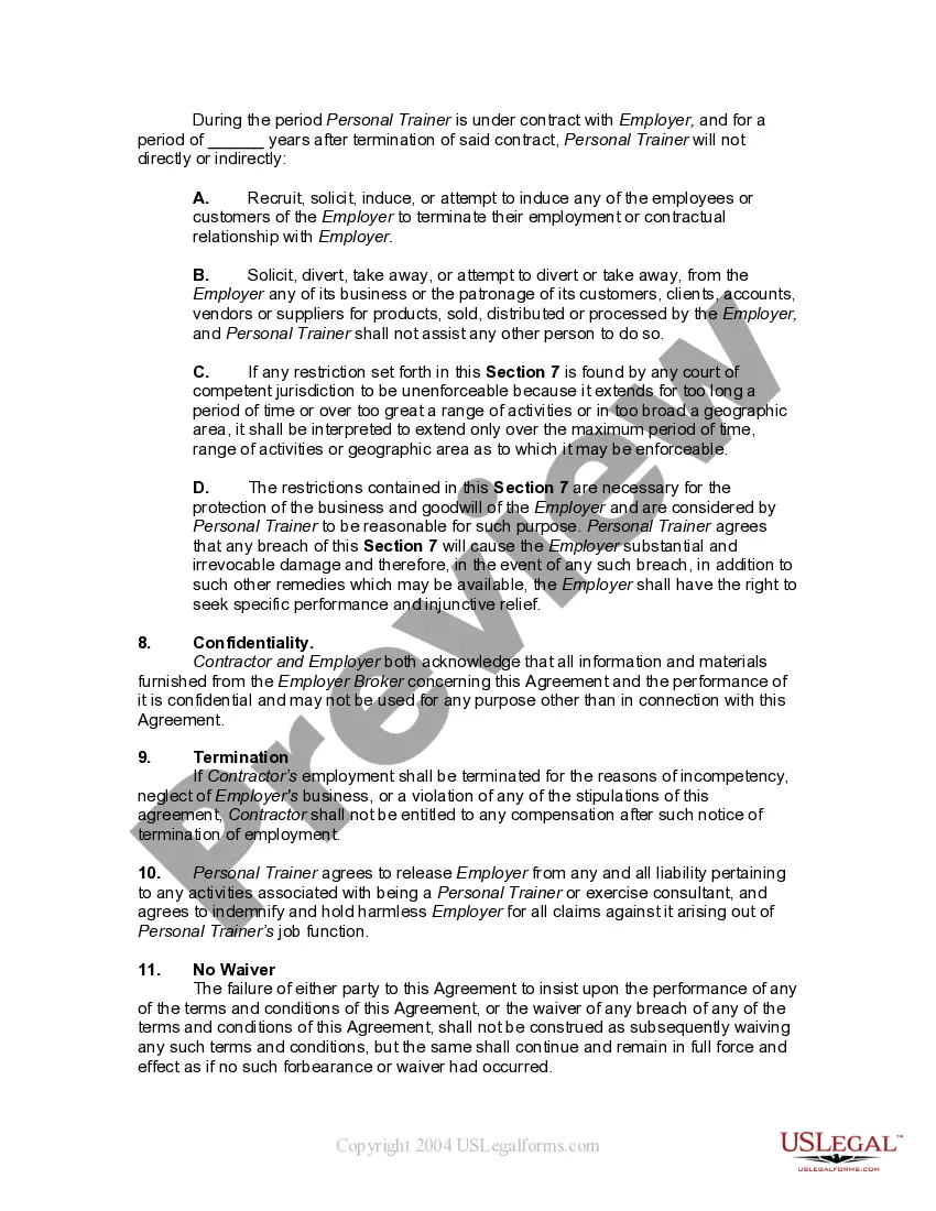 Get Contract with Personal Trainer or Training as Self-Employed Independent Contractor - Covenant not to Compete and Confidentiality Preview Contract with Personal Trainer or Training as Self-Employed Independent Contractor - Covenant not to Compete and Confidentiality