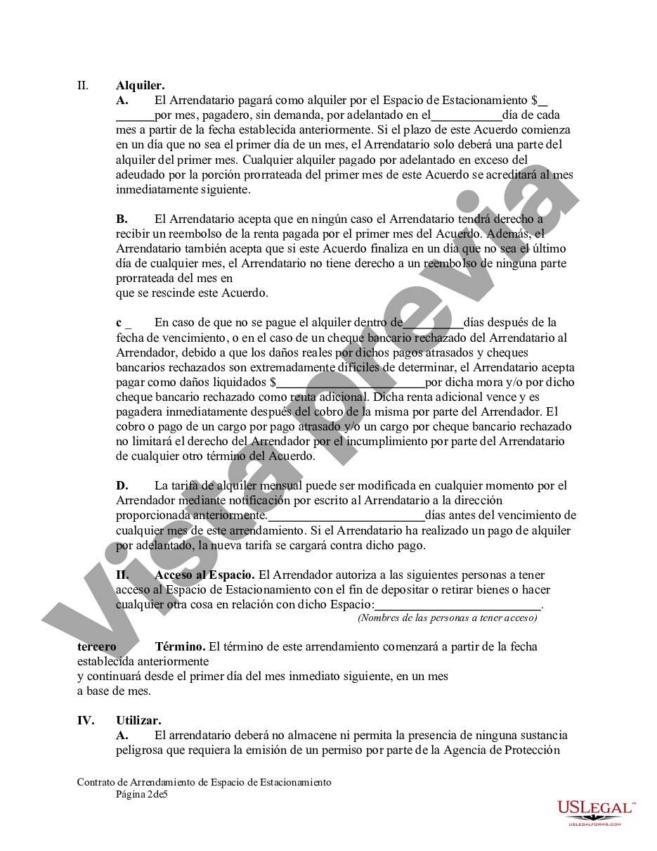 San Antonio Texas Contrato De Arrendamiento De Espacio De Estacionamiento Us Legal Forms 4669