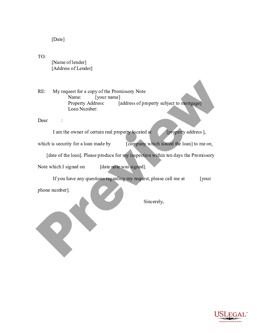 Delaware Letter to Lender for Produce the Note Request - Lender Note