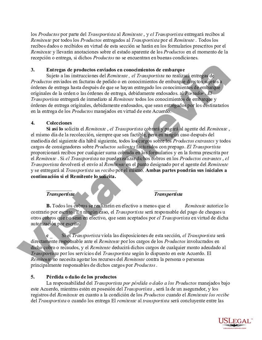 Preview Acuerdo entre Embarcador y Transportista - Compañía de Camiones para Transportar Productos